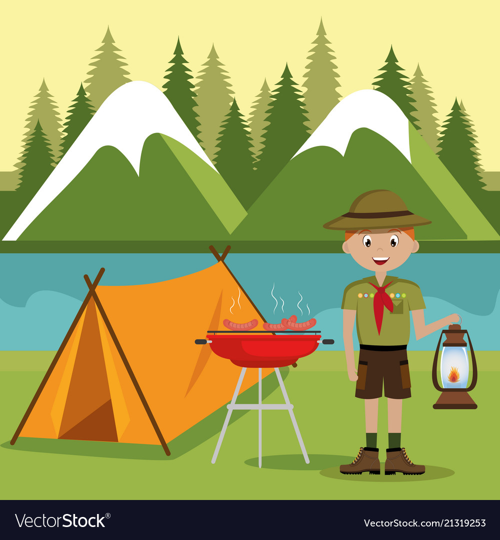 Camping zone with tent scene Royalty Free Vector Image