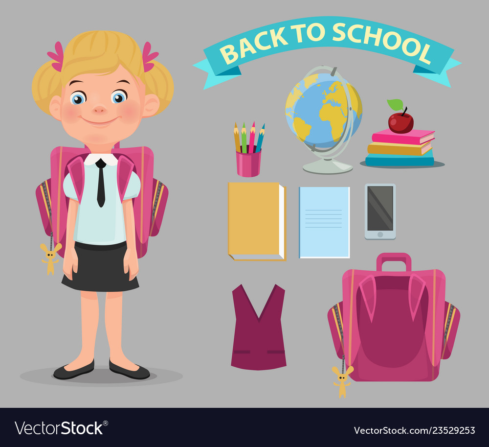 Creation cartoon character school girl set Vector Image Creation cartoon character school girl set
