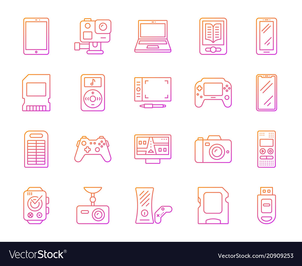 Device simple color line icons set vector image Device simple color line icons set