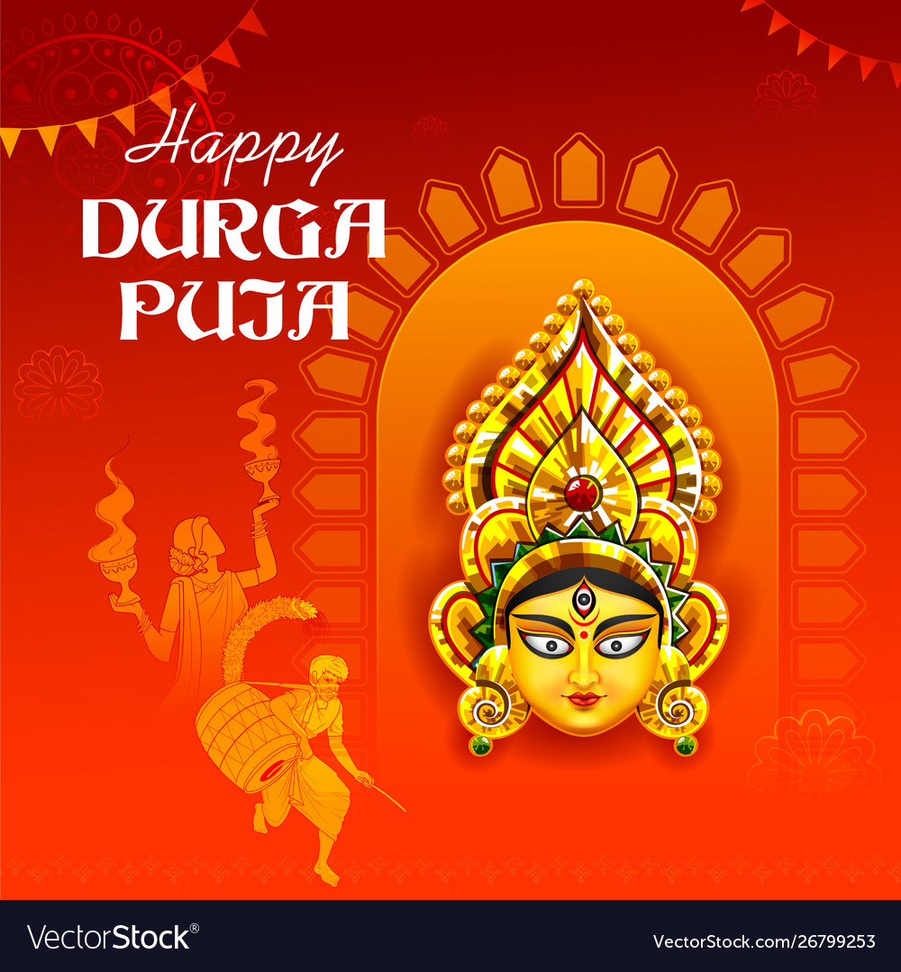 Goddess durga face in happy puja subh