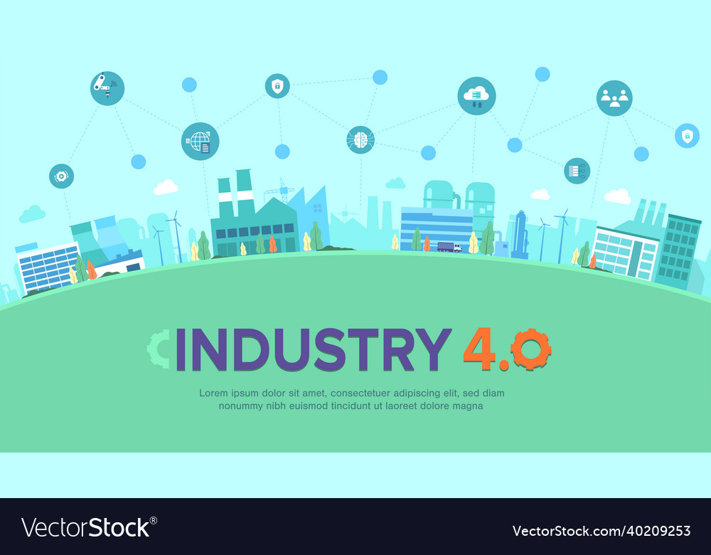Industry 40 banner of productions icon set
