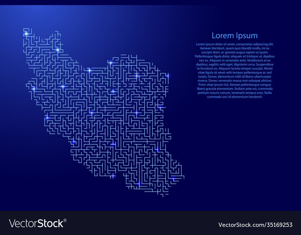 Iran map from blue pattern maze grid