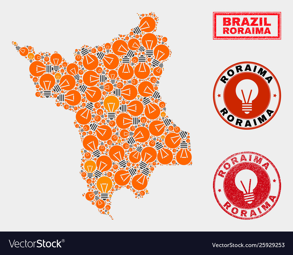 Light lamp collage roraima state map and distress Vector Image Light lamp collage roraima state map and distress
