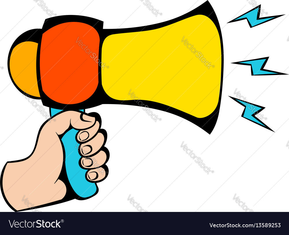 Male hand holding loudspeaker icon icon cartoon Vector Image