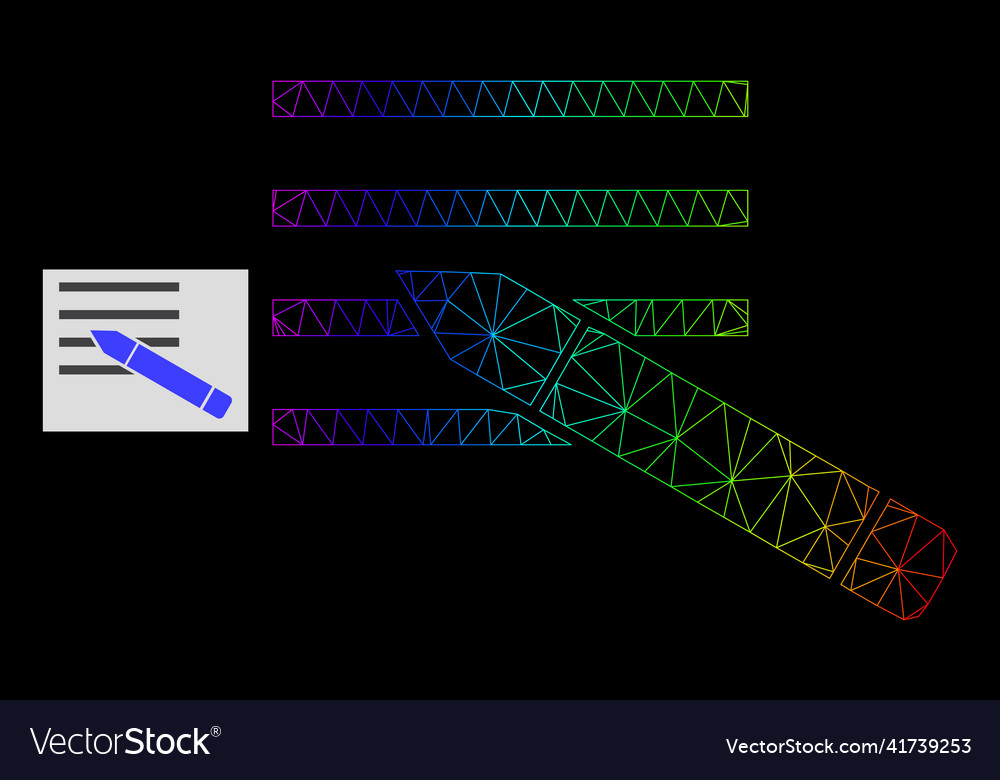 Rainbow gradient polygonal network edit text icon vector image Rainbow gradient polygonal network edit text icon