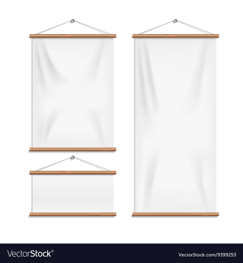 Realistic white textile banners with folds