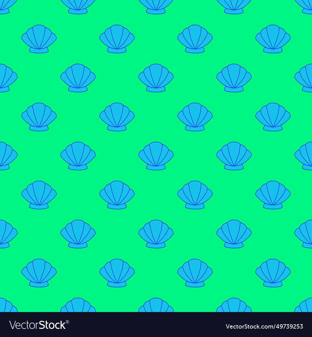 Seashell seamless pattern on the green background
