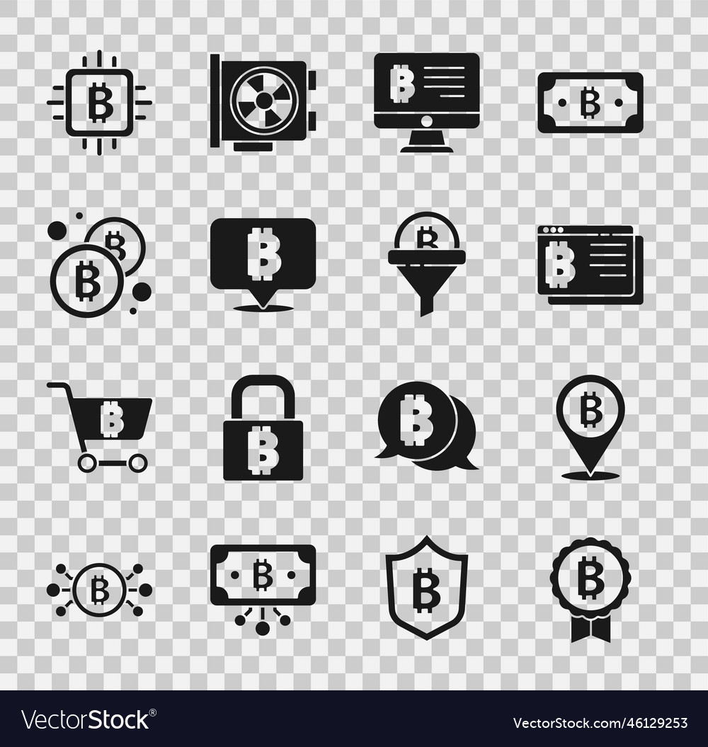 Set bitcoin browser mining from monitor vector image Set bitcoin browser mining from monitor