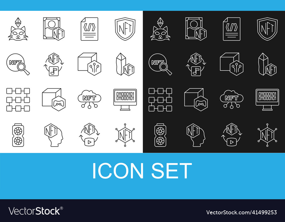 Set line nft blockchain technology binary code Vector Image Set line nft blockchain technology binary code