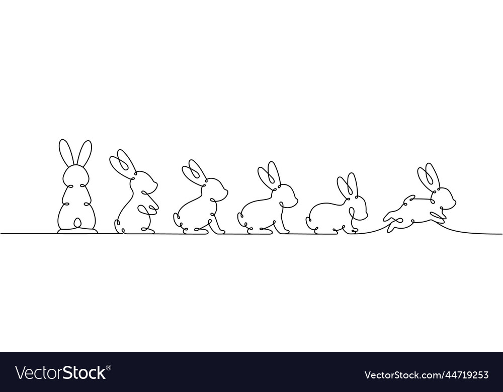 Set of rabbit one line drawing year Royalty Free Vector