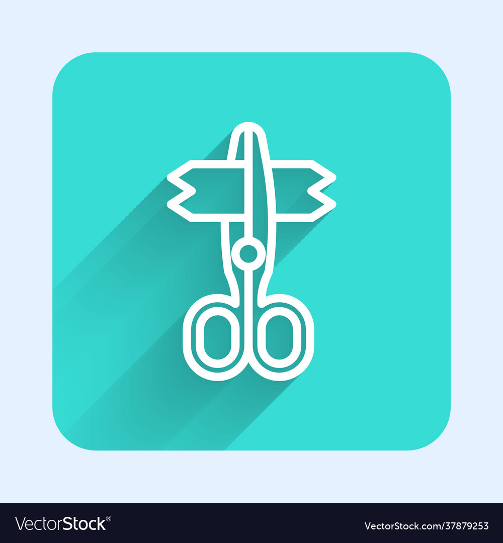 White line scissors icon isolated with long shadow