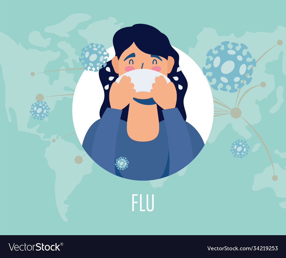 Woman sick with flu covid19 symptom character