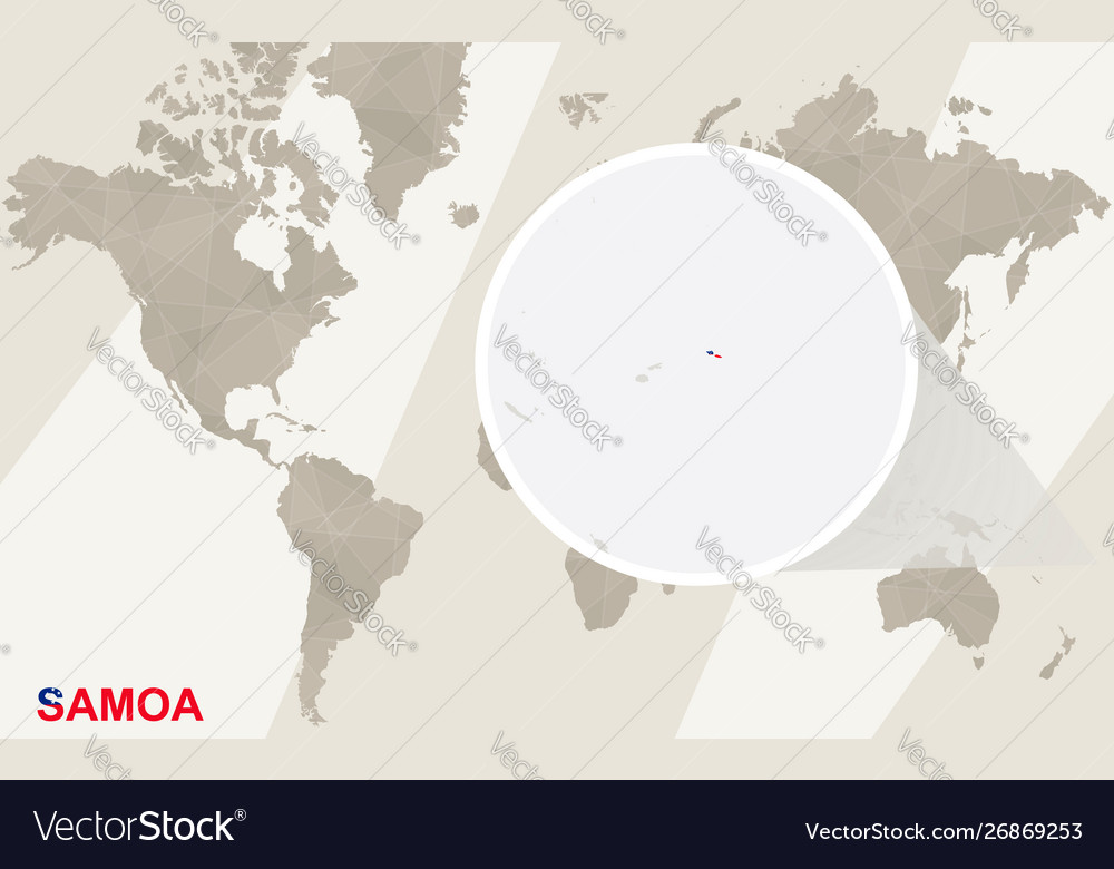 Zoom on samoa map and flag world
