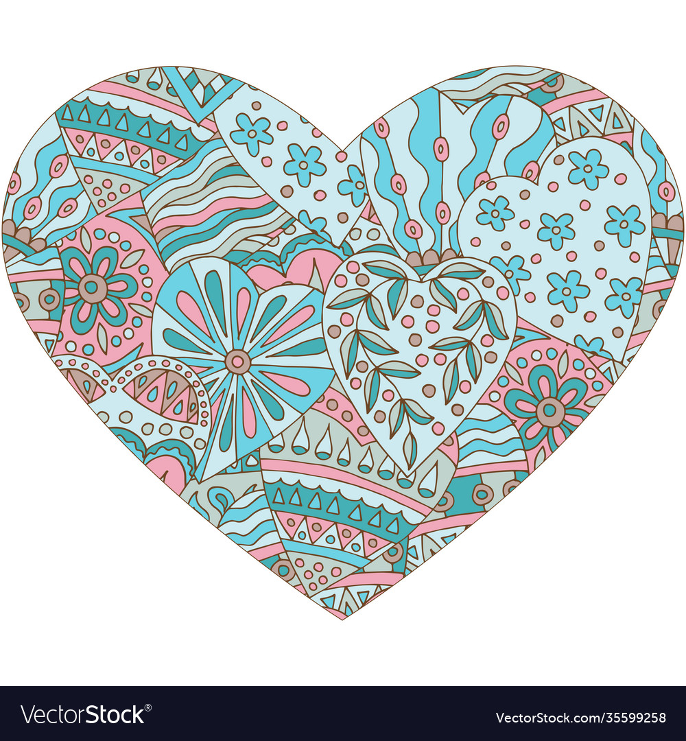 Abstract heart with hand-drawn patterns vector image Abstract heart with hand-drawn patterns
