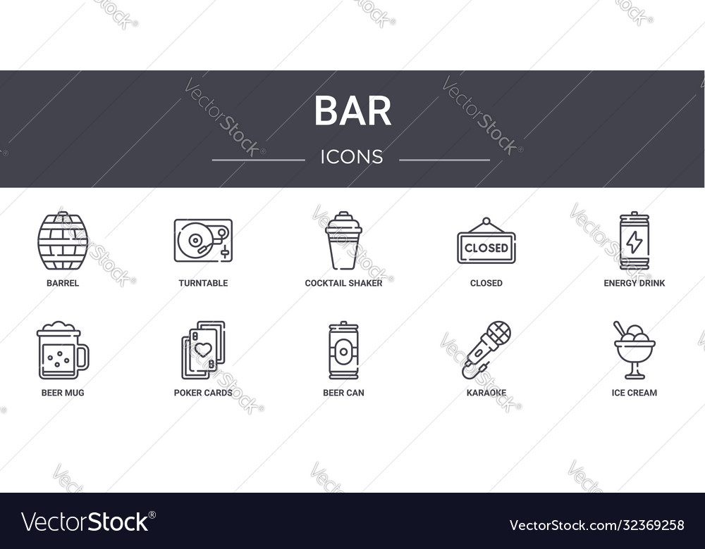 Bar concept line icons set contains usable vector image Bar concept line icons set contains usable