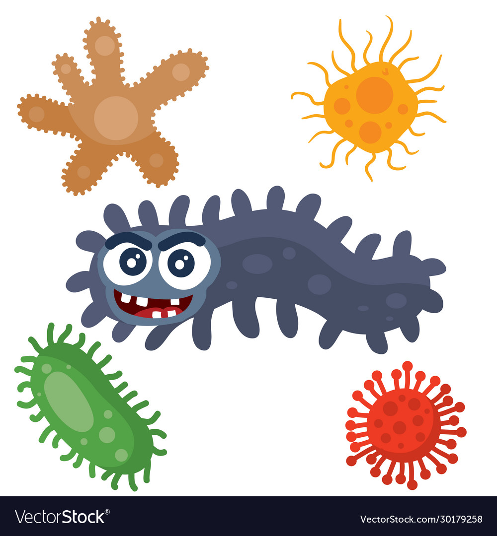 Blue bacterium is surrounded multi-colored