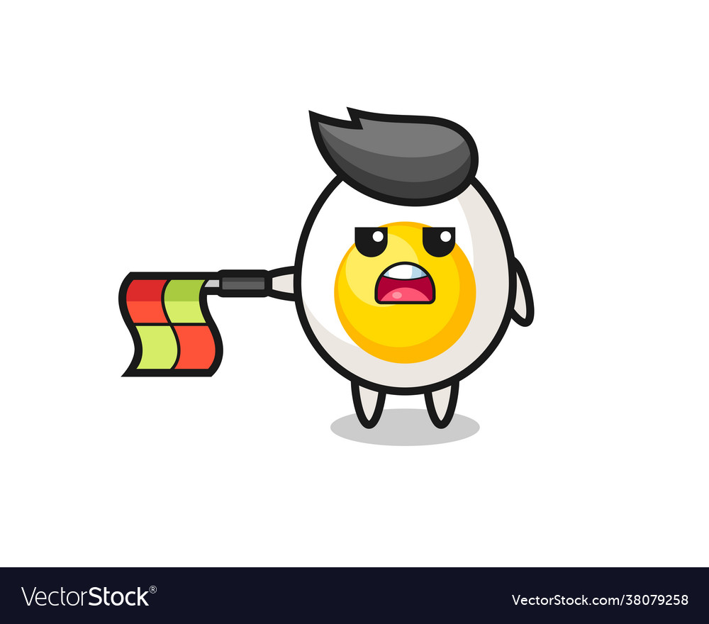 Boiled egg character as line judge hold flag vector image Boiled egg character as line judge hold flag