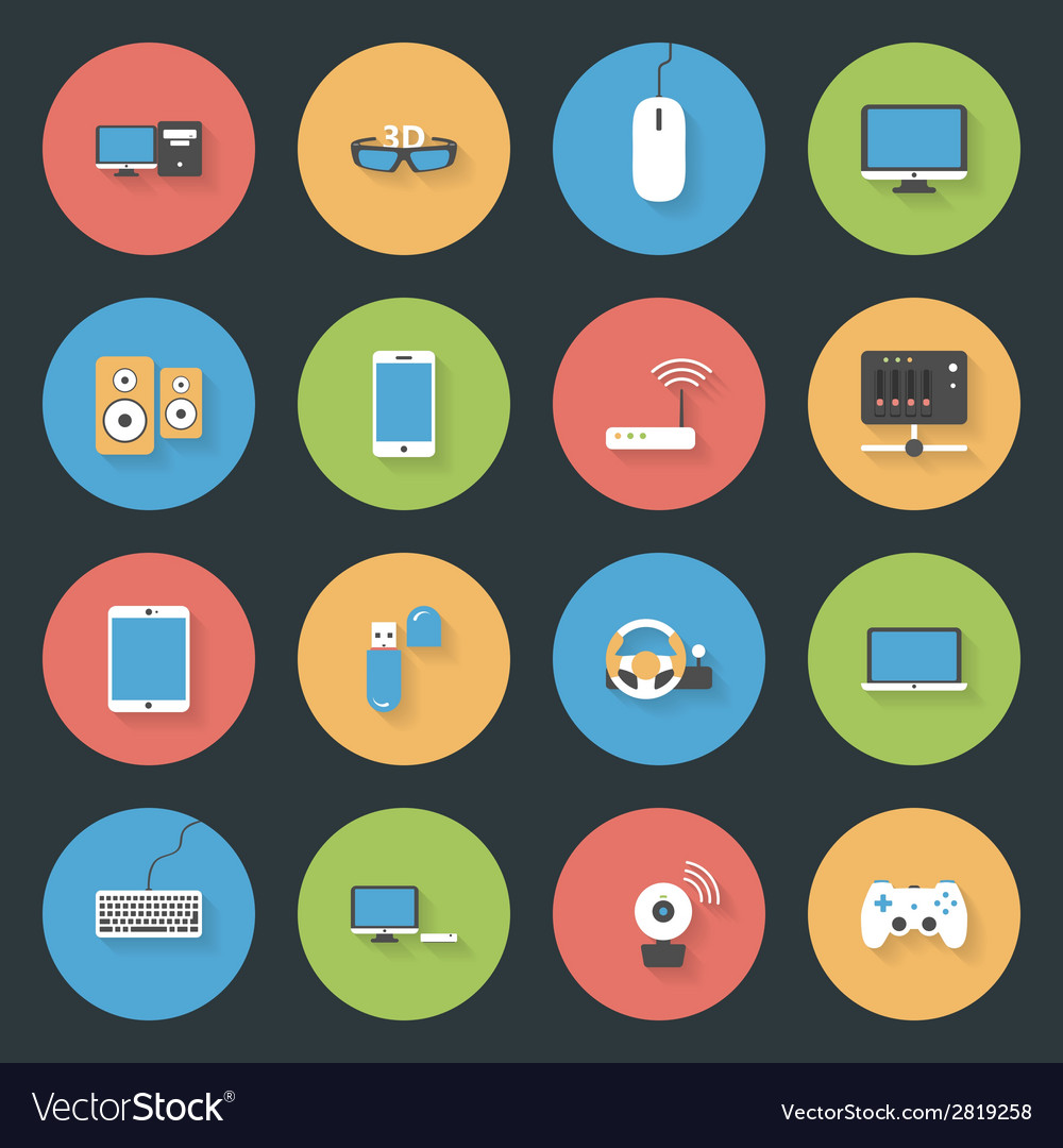 Computers peripherals and network devices flat Vector Image