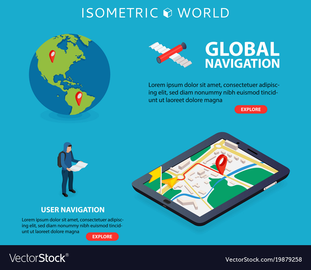 Flat 3d isometric mobile gps navigation maps