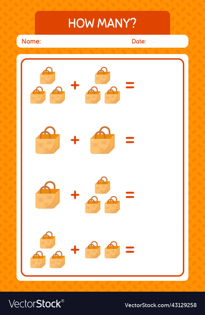 How many counting game with basket bag worksheet