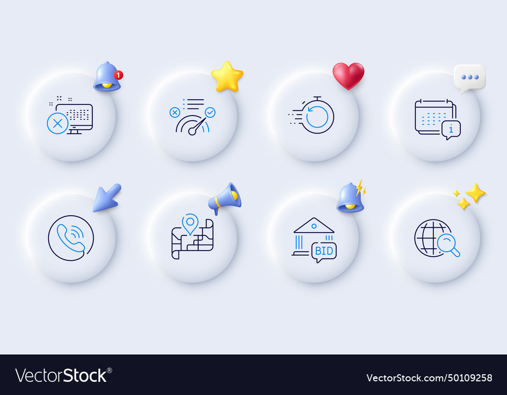 Internet search call center and map line icons vector image Internet search call center and map line icons