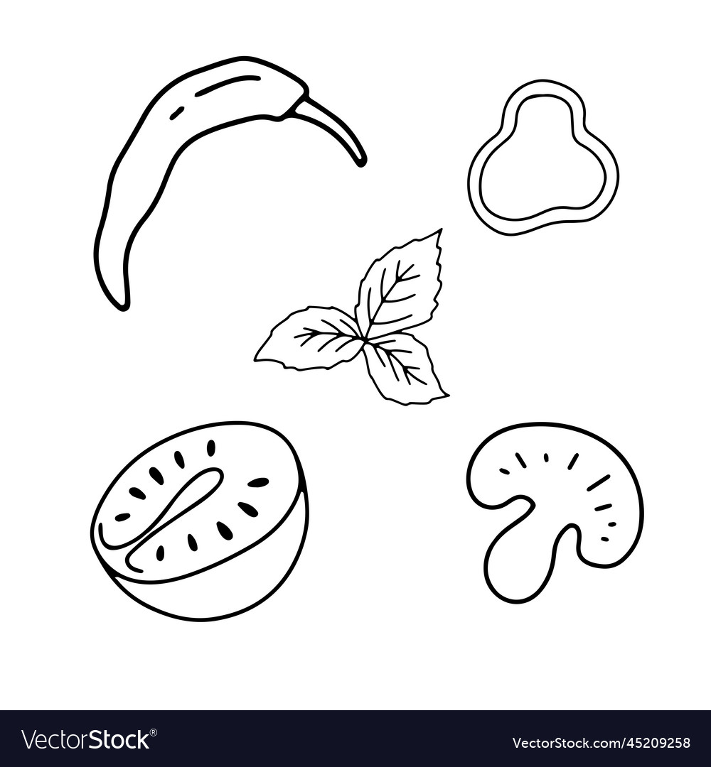 Outline set of vegetables pepper tomato