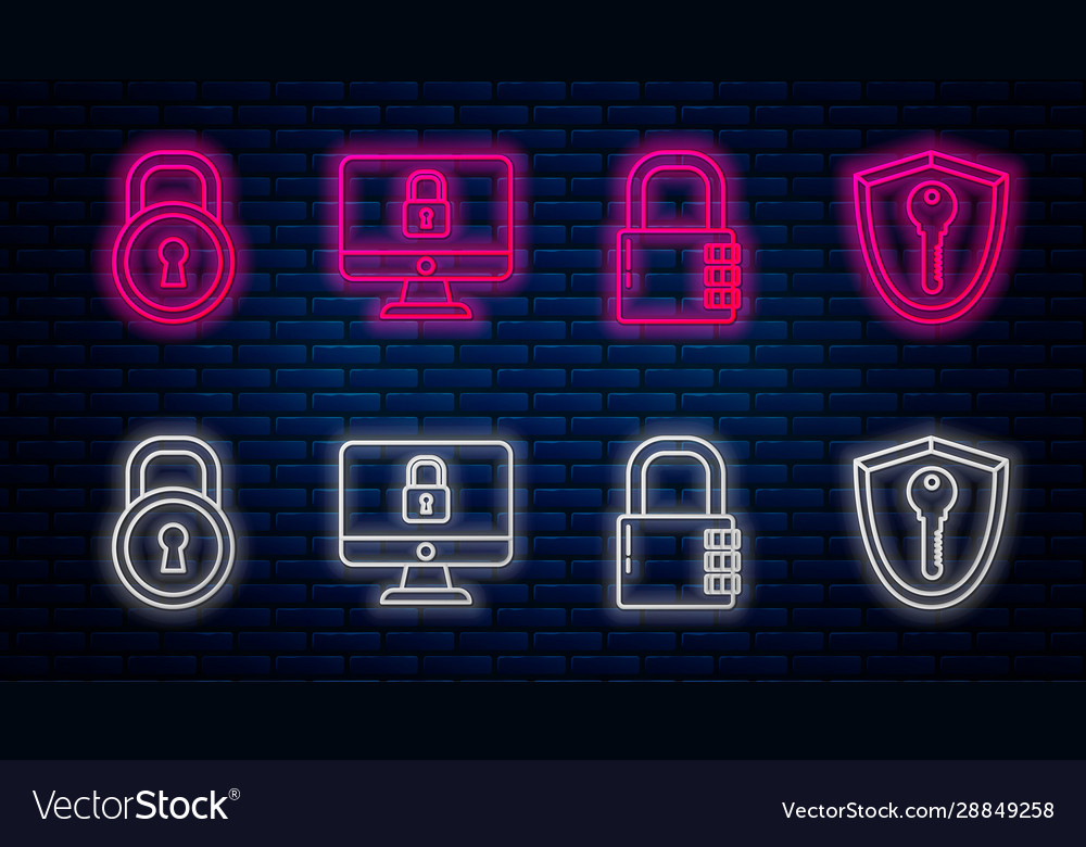 Set line lock on computer monitor screen safe vector image Set line lock on computer monitor screen safe