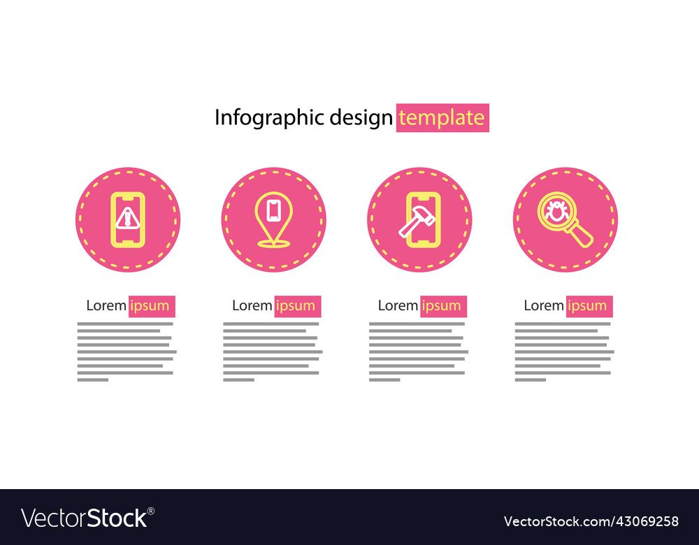 Set line mobile with broken screen system bug vector image Set line mobile with broken screen system bug