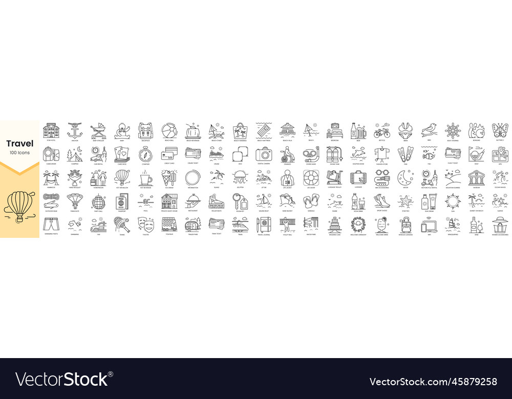 Set of travel color icons simple line art style