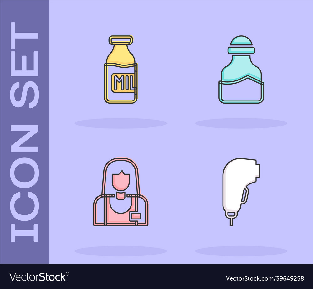 Set scanner scanning bar code bottle with milk