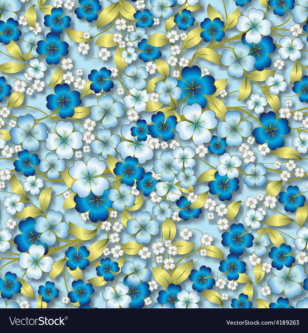 Abstract seamless spring floral ornament on blue