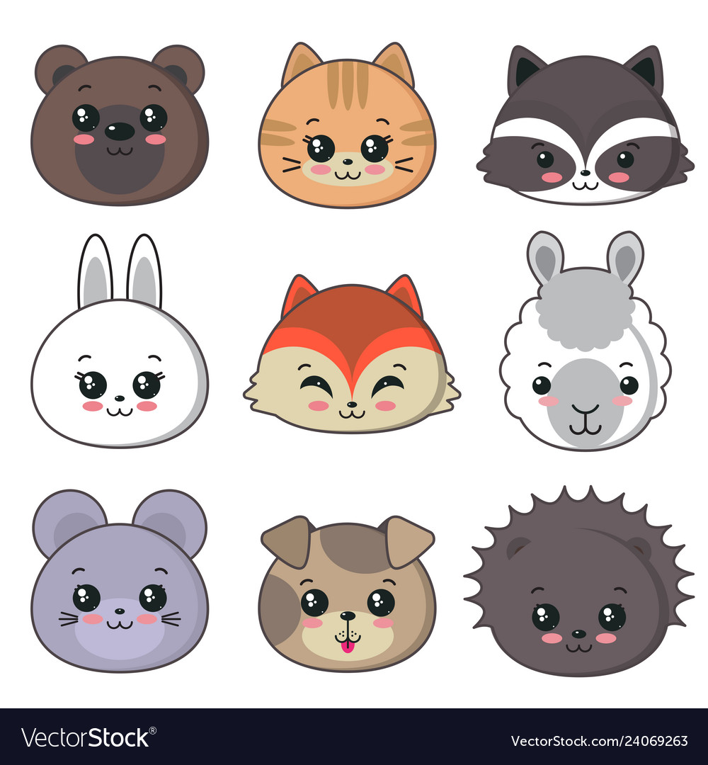 Collection of cute animal faces big icon Vector Image