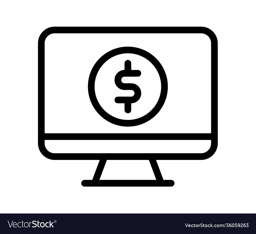 Computer monetize screen single isolated icon vector image Computer monetize screen single isolated icon