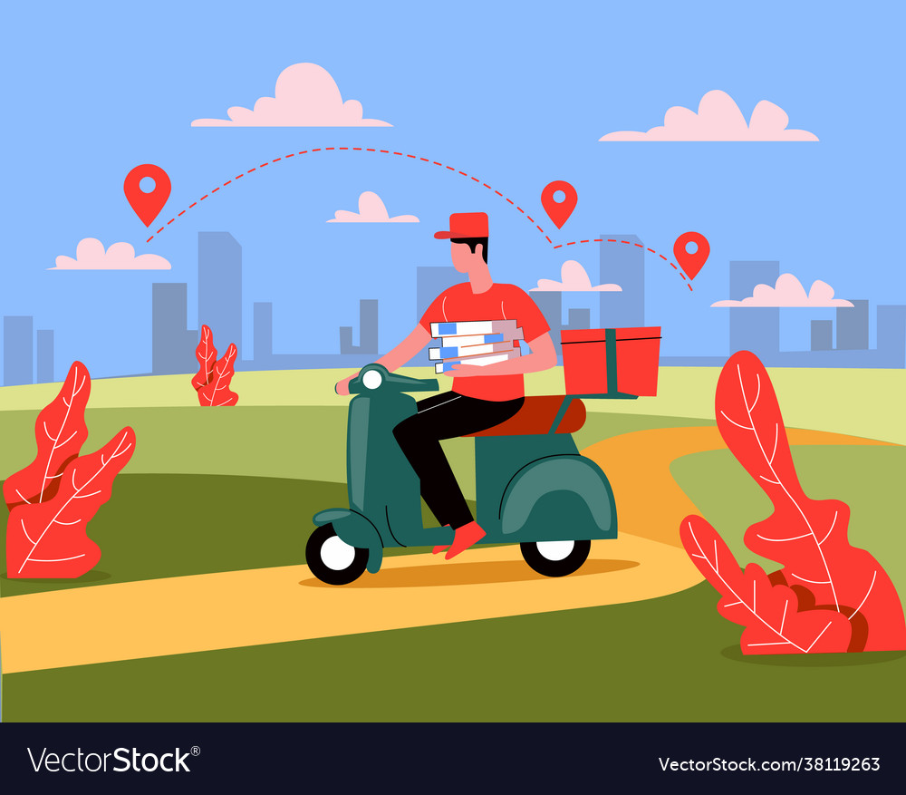 Delivery man riding motorbike