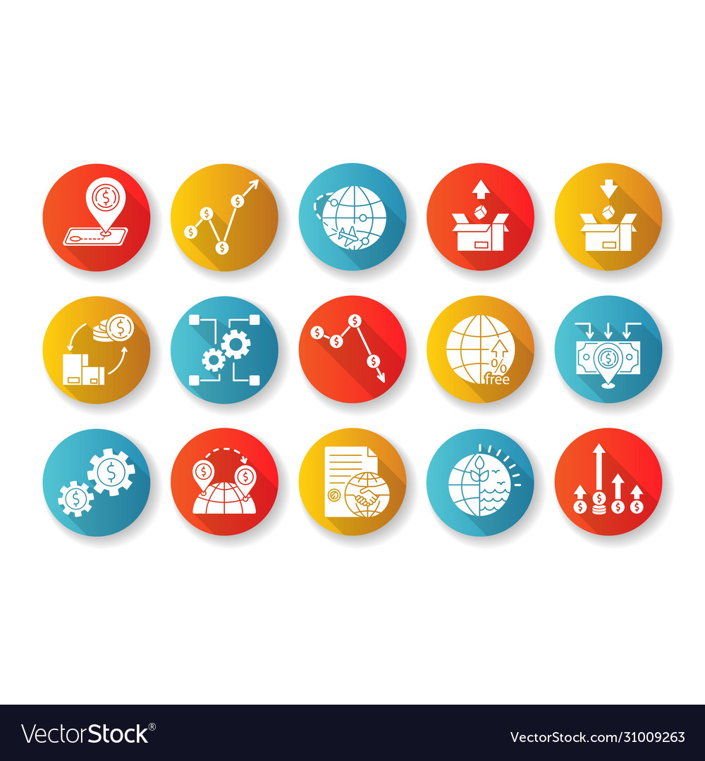 Global trade flat design long shadow glyph icons vector image Global trade flat design long shadow glyph icons