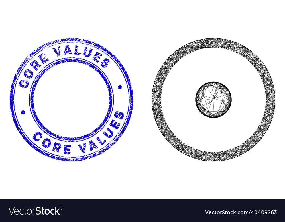 Grunge core values stamp and net irregular mesh vector image Grunge core values stamp and net irregular mesh