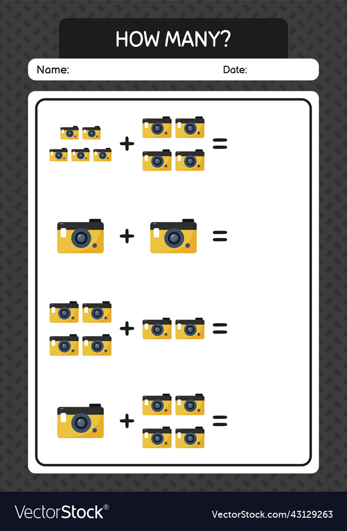 How many counting game with camera worksheet