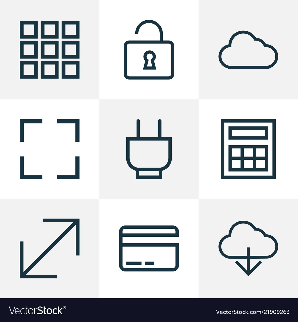 Interface icons line style set with calculate vector image Interface icons line style set with calculate