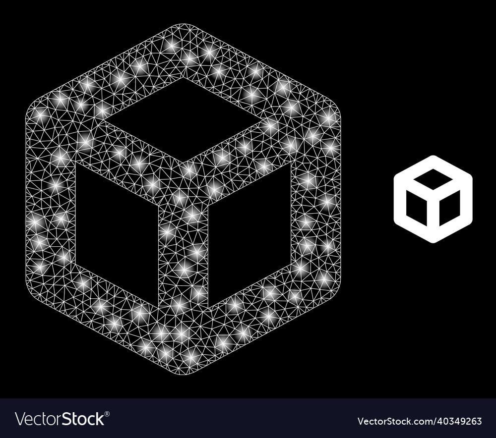 Mesh net cube with majestic network flashes vector image Mesh net cube with majestic network flashes