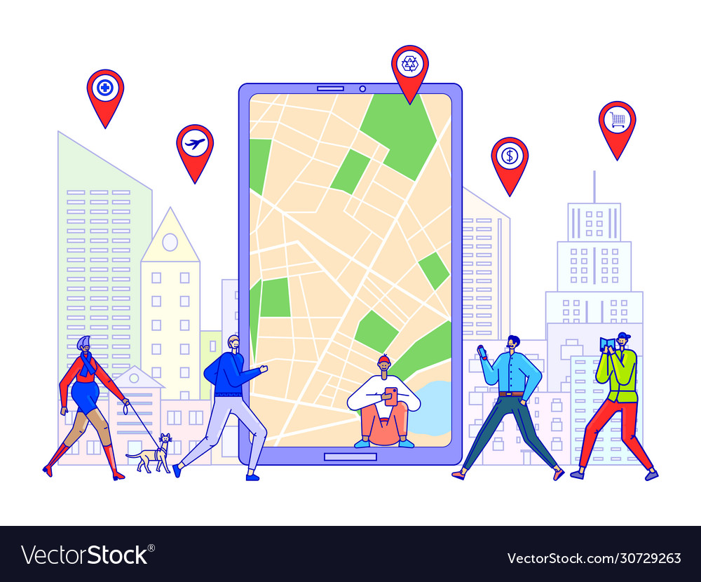 Online map navigation app concept tiny people vector image Online map navigation app concept tiny people