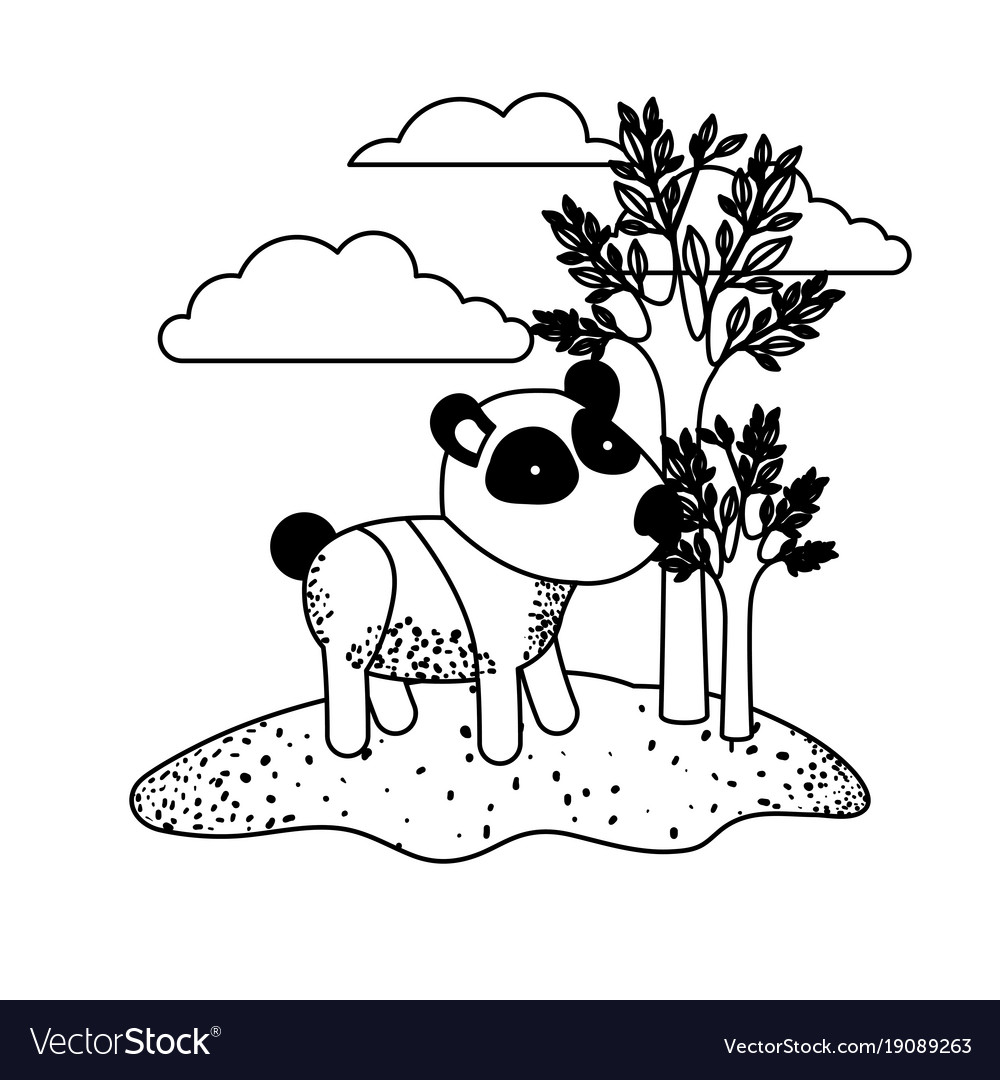 Panda cartoon in outdoor scene with trees