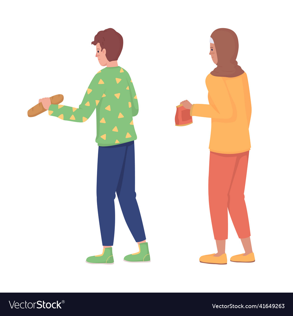 People holding food semi flat color character set Vector Image