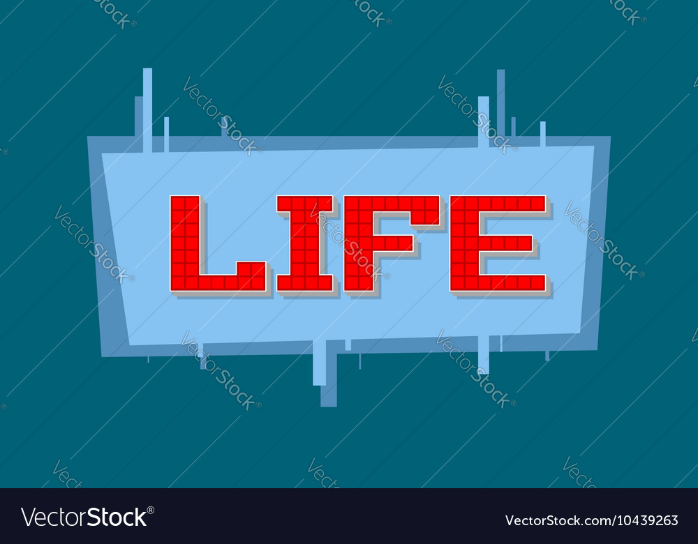 Pixel life text on blue background