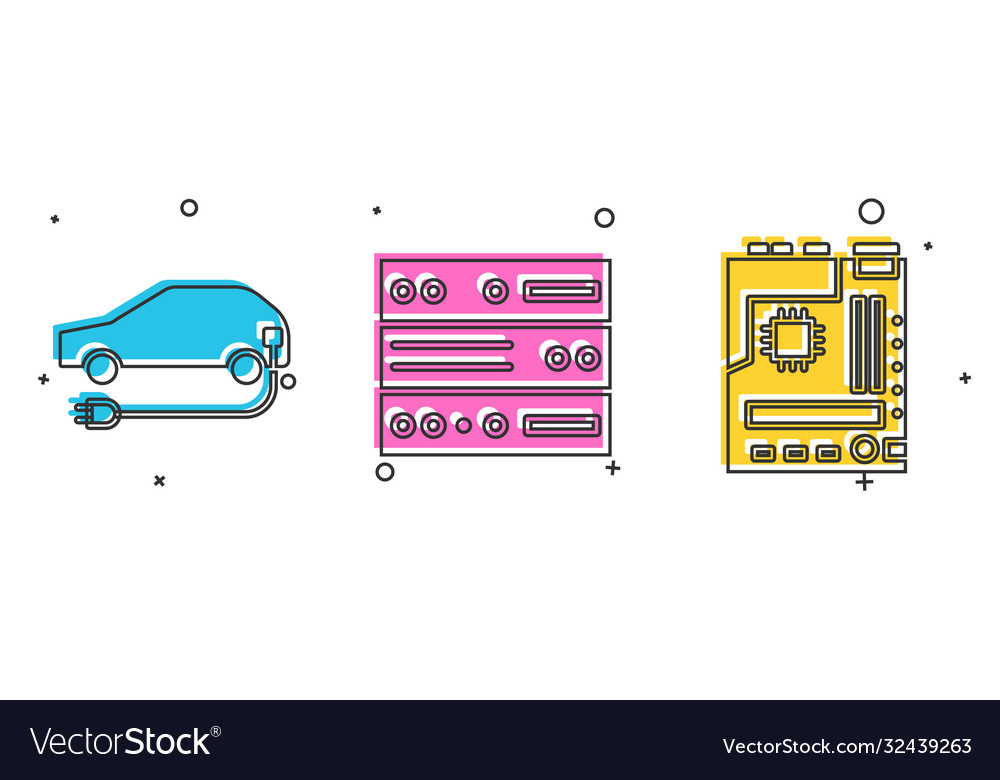 Set electric car server data web hosting vector image Set electric car server data web hosting