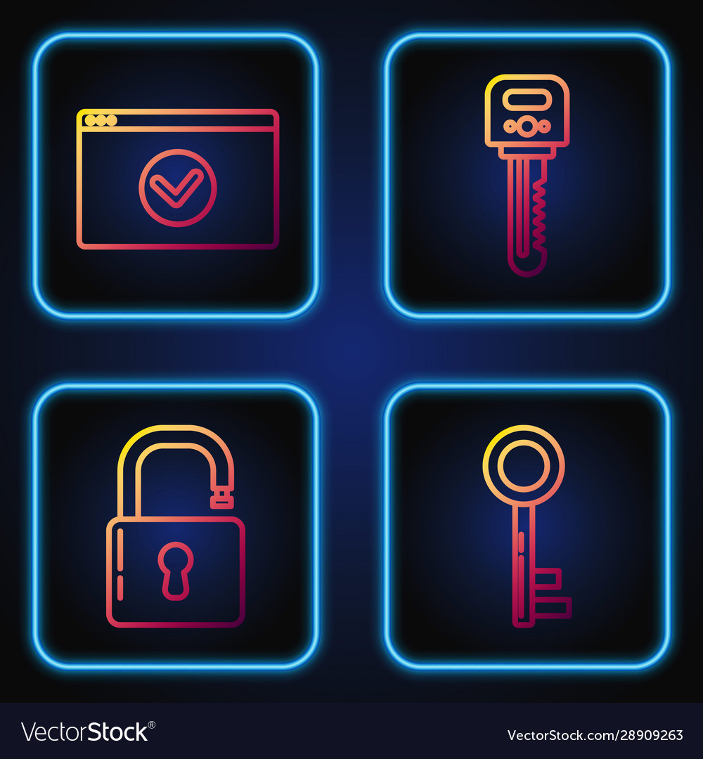 Set line key open padlock secure your site vector image Set line key open padlock secure your site