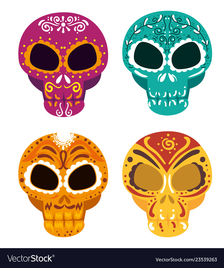 Set skulls with ornamental decoration to day od Vector Image