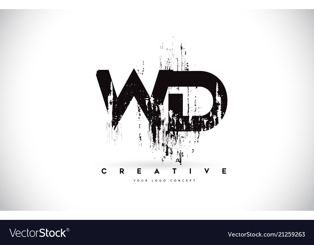Wd W D Grunge Brush Letter Logo Design In Black Vector Image