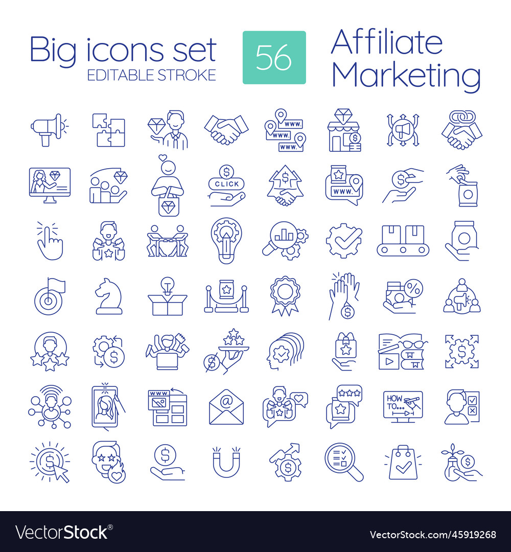 Affiliate marketing linear icons set Royalty Free Vector