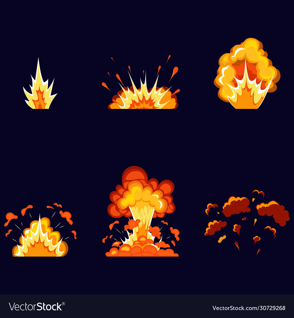 Bomb explosion and fire explosion cartoon set Vector Image