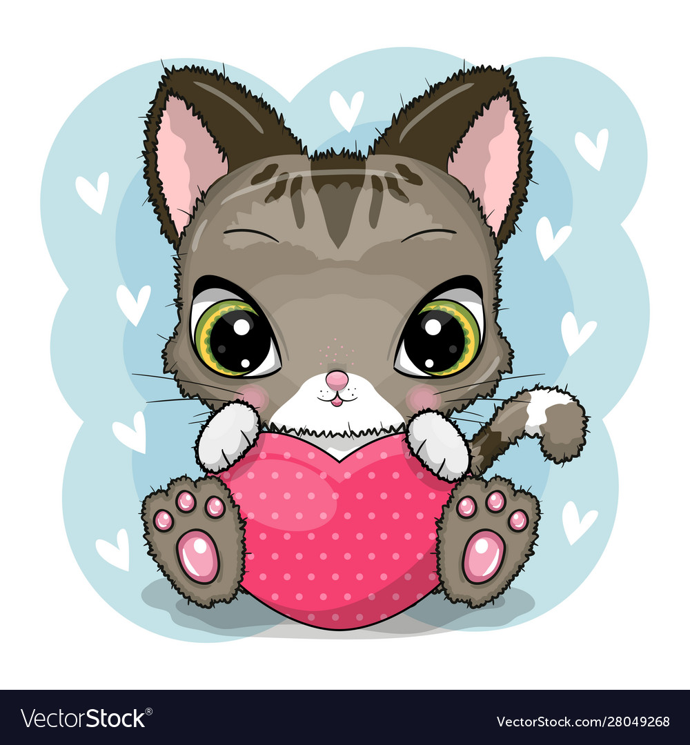 Cute cartoon kitten with heart isolated Royalty Free Vector